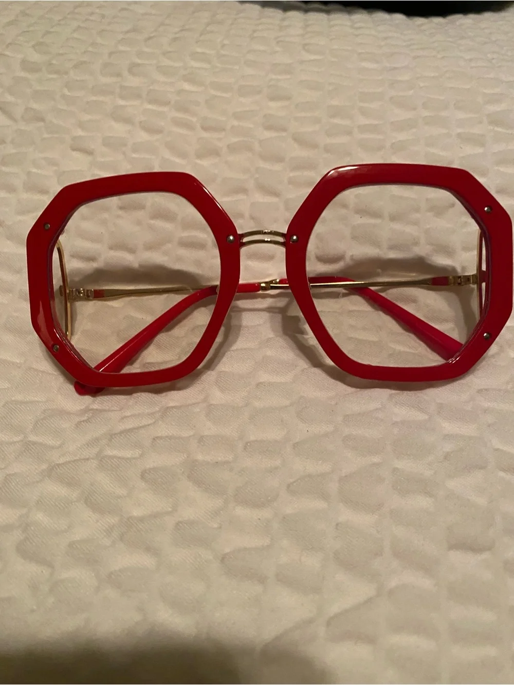 Red Octagonal Frame Women's Fashion Glasses